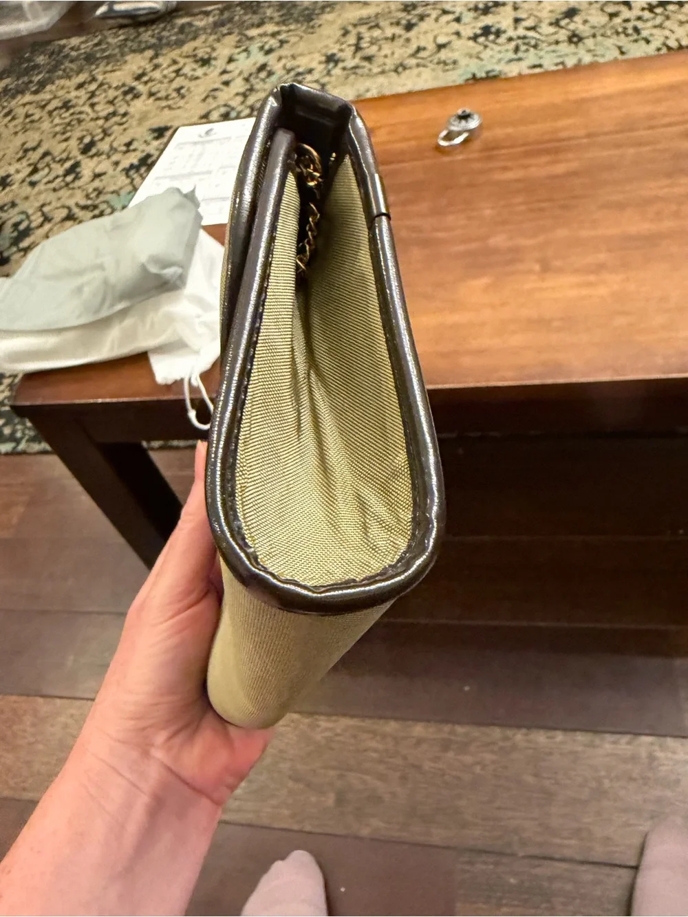 Dior Olive Green Canvas Clutch with Brown Trim